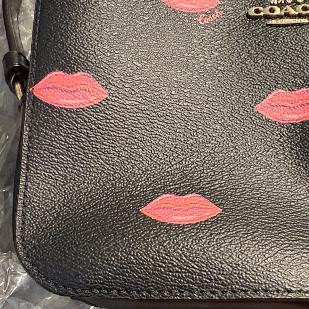 Coach Black Crossbody Bag with Pink Lip Prints - Picture 4 of 8